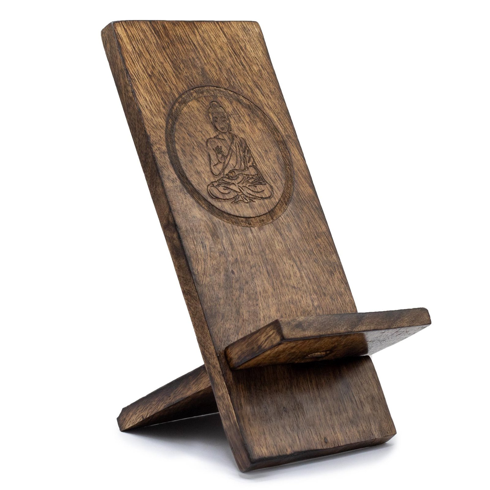 peaceful buddha wooden phone stand mango Peaceful Buddha Wooden Phone Stand Mango