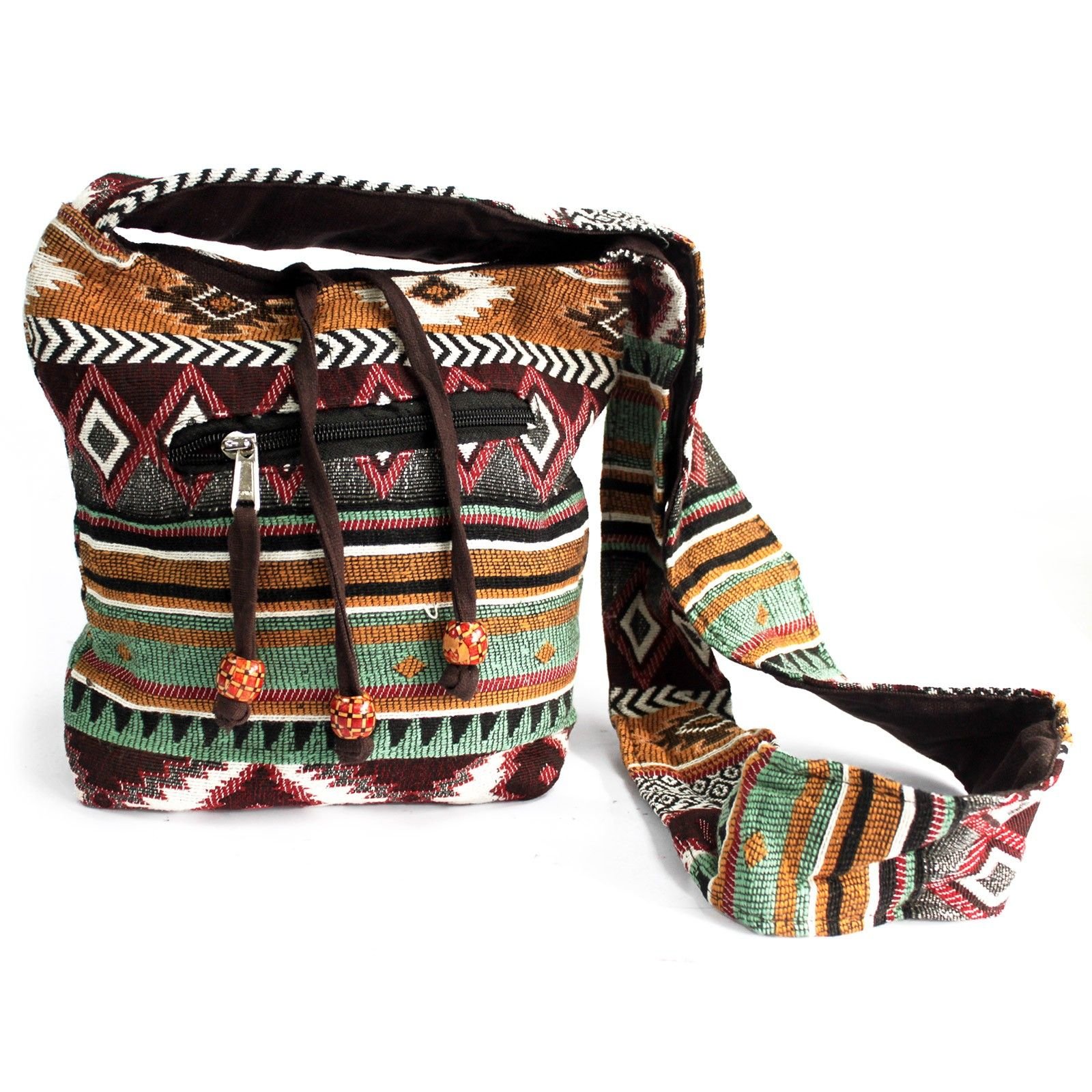 Boho čokoládová žakárová cestovná taška Boho cestovná crossbody taška čokoládový žakár