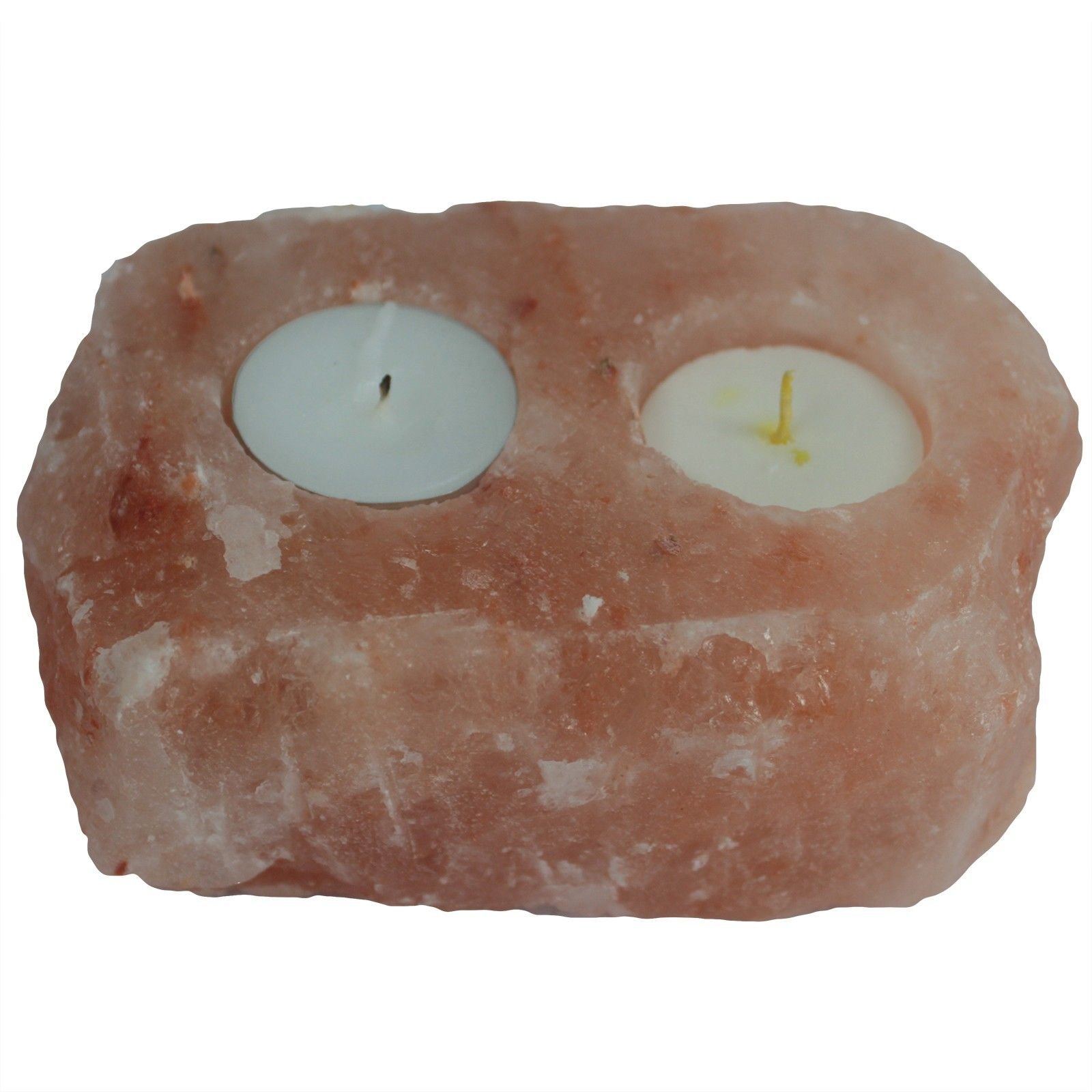 dual flame natural himalayan salt candle holder Dual Flame Natural Himalayan Salt Candle Holder - Image 2