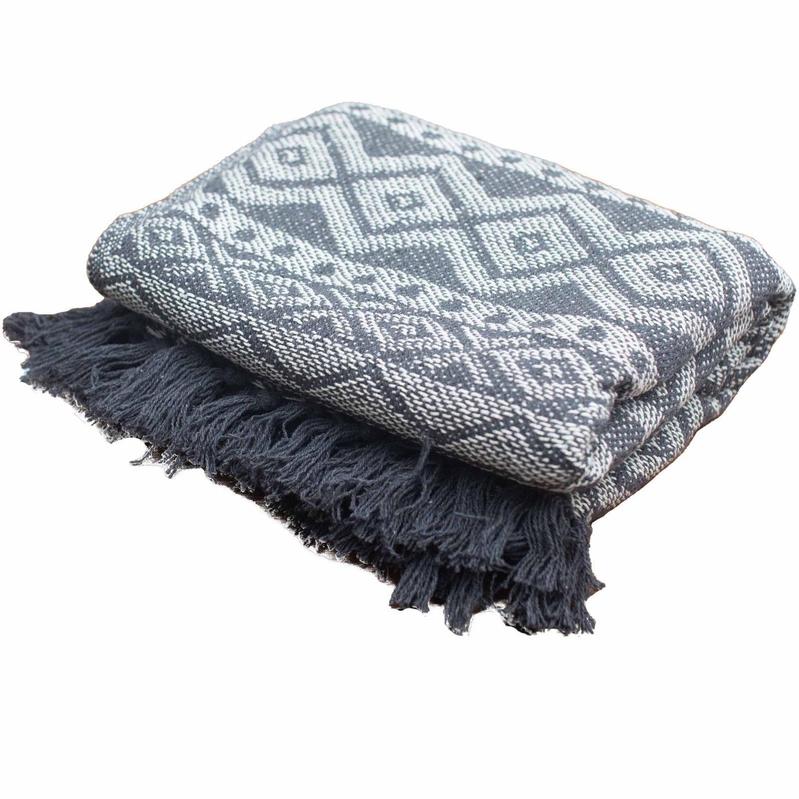 modern grey geometric cotton boho throw Modern Grey Geometric Cotton Boho Throw - Image 3