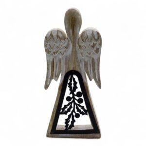 Rustic Harmony Angel Mango Wood Whitewash Iron Detail