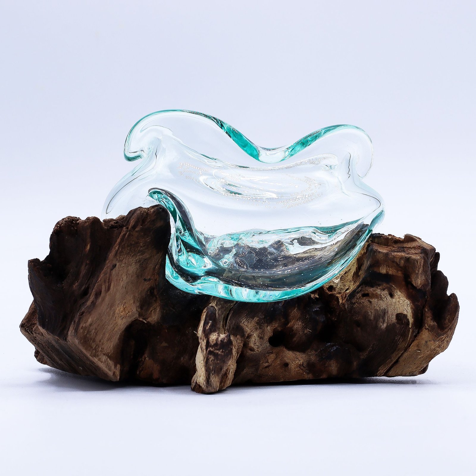 calming flow wavy glass bowl on wood Calming Flow Wavy Glass Bowl on Wood - Image 3