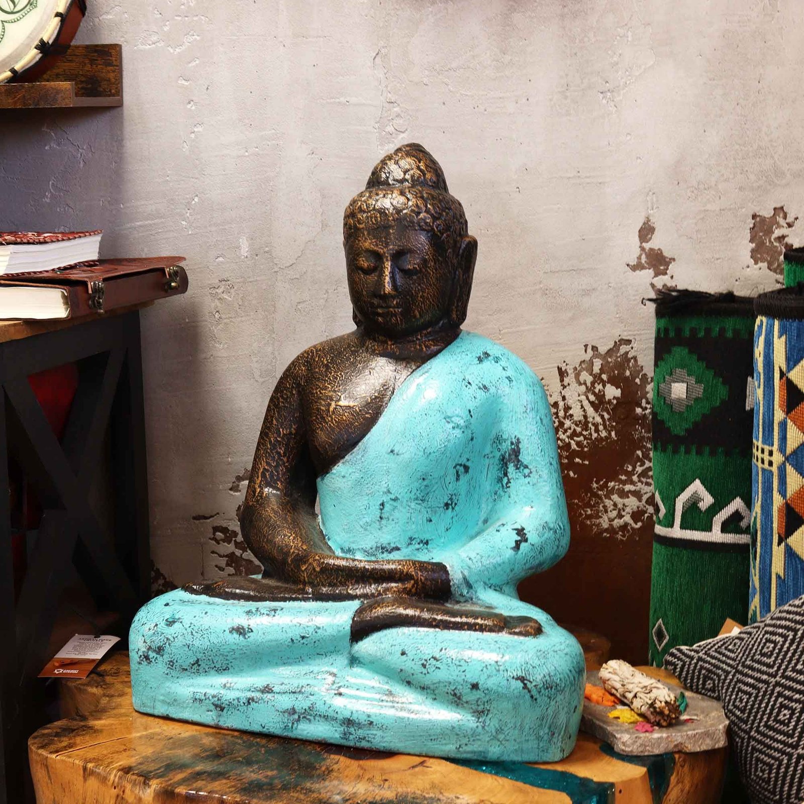 soothing classic buddha statue turquoise stone Soothing Classic Buddha Statue Turquoise Stone - Image 2
