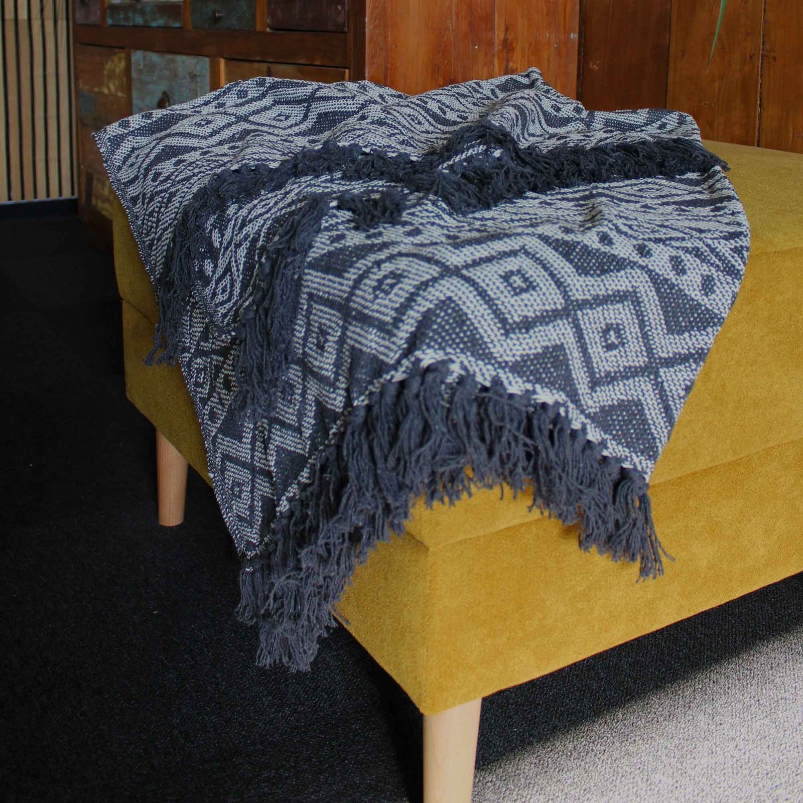 modern grey geometric cotton boho throw Modern Grey Geometric Cotton Boho Throw - Image 5