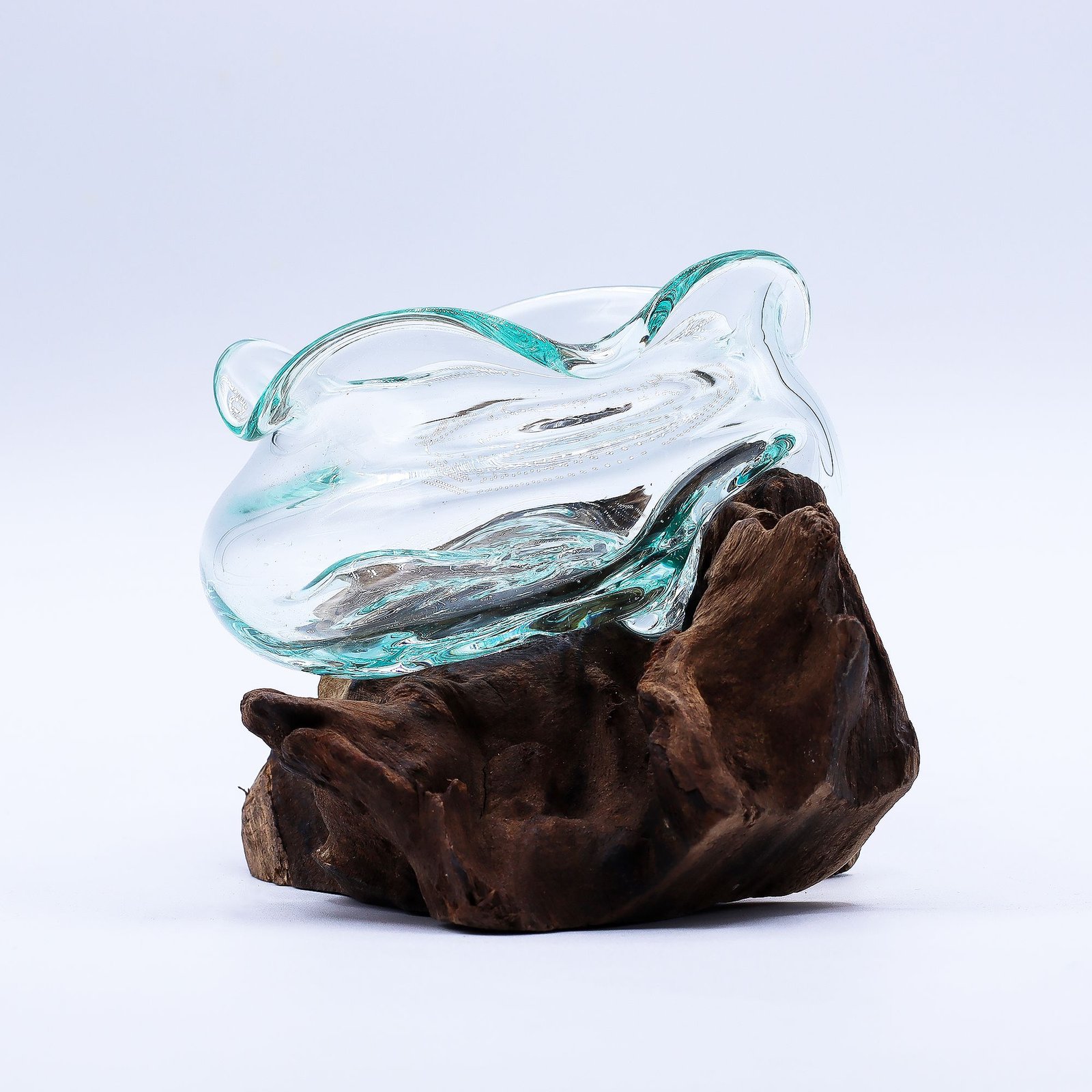 calming flow wavy glass bowl on wood Calming Flow Wavy Glass Bowl on Wood - Image 4