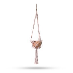 Compact Hooped Macrame Plant Hanger Beige