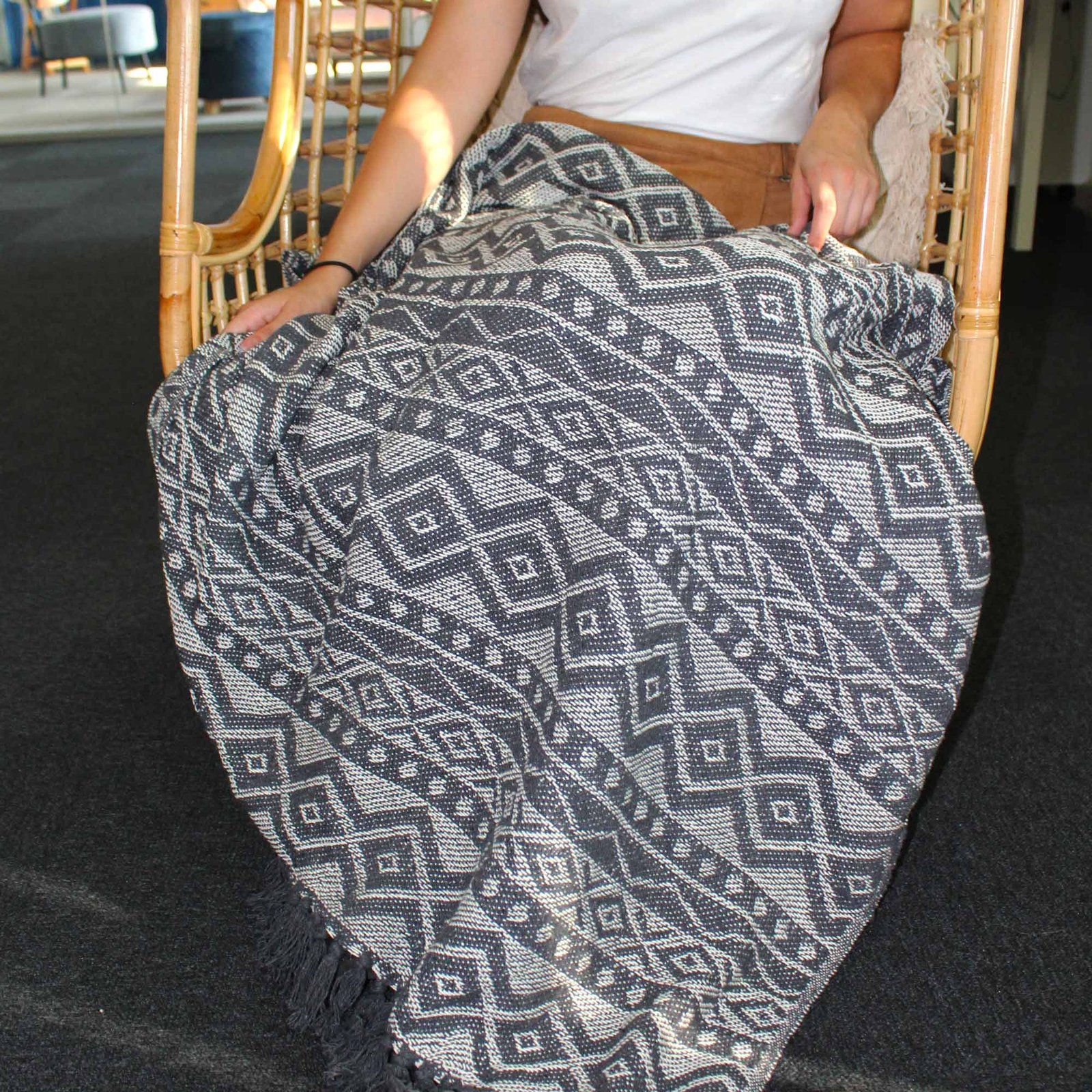 modern grey geometric cotton boho throw Modern Grey Geometric Cotton Boho Throw - Image 6