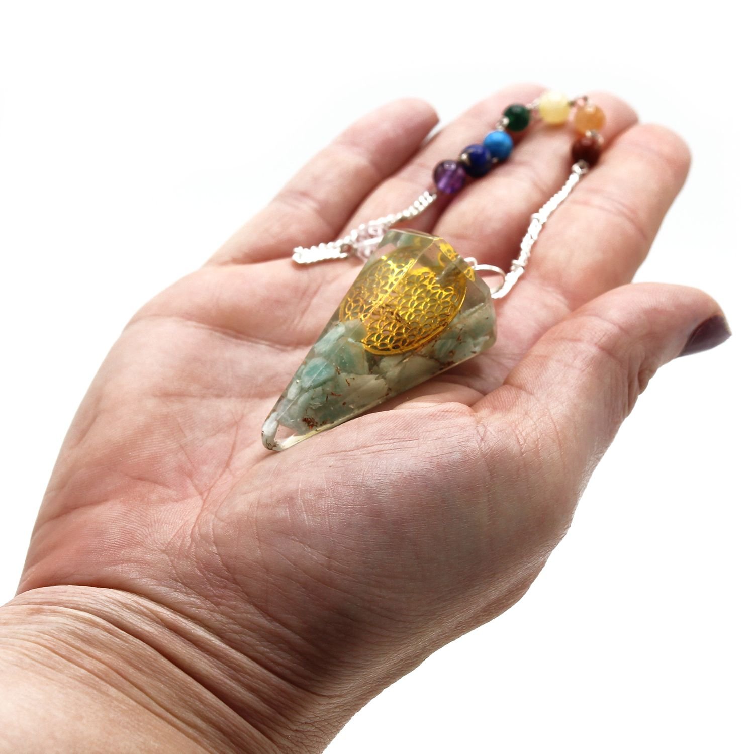 sacred geometry orgonite chakra pendulum flower Sacred Geometry Orgonite Chakra Pendulum Flower - Image 3