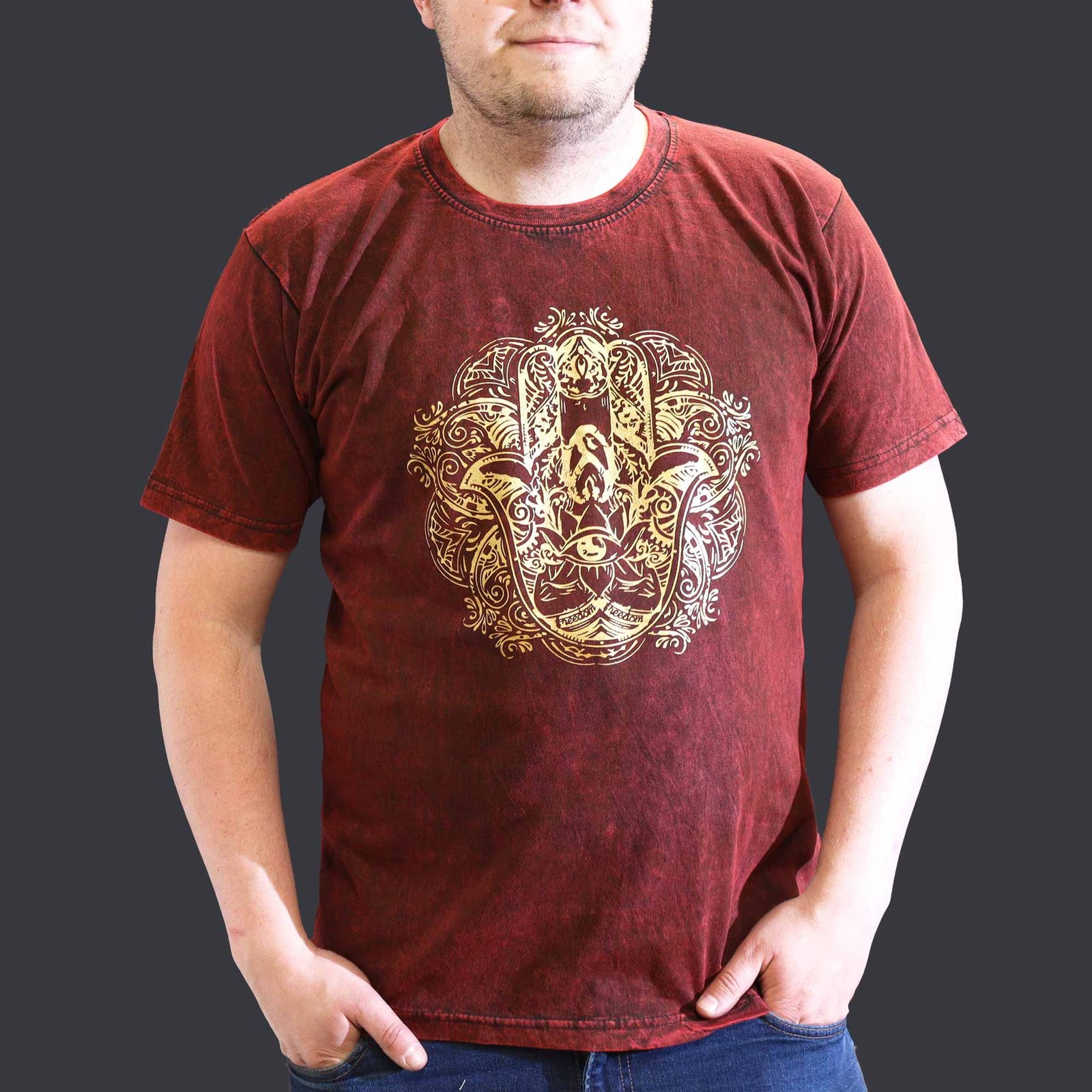 statement hamsa stonewashed cotton t-shirt maroon Statement Hamsa Stonewashed Cotton T-Shirt Maroon - Image 3