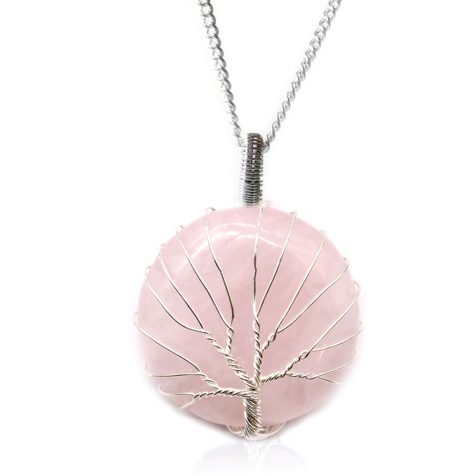 heart harmony tree of life rose quartz necklace Heart Harmony Tree of Life Rose Quartz Necklace
