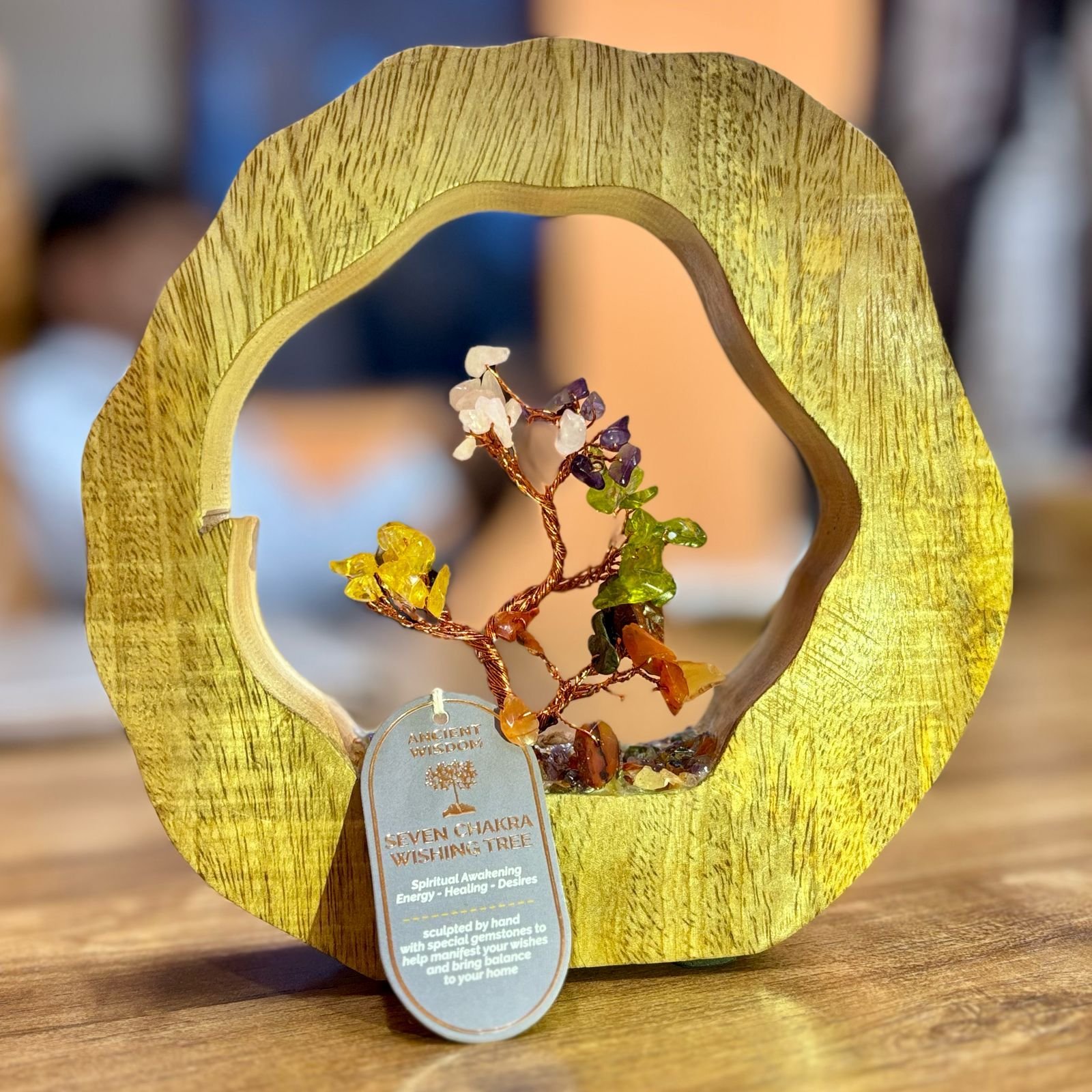 chakra balance gemstone tree mango wood ring Chakra Balance Gemstone Tree Mango Wood Ring