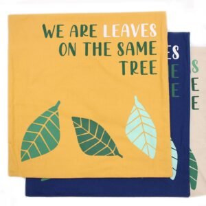 Unity Quote Cotton Cushion Cover Leaves Yellow