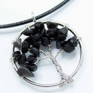 Grounding Protection Tree of Life Pendant Black Agate