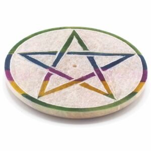 Mystic Pentagram Soapstone Disc Incense Holder