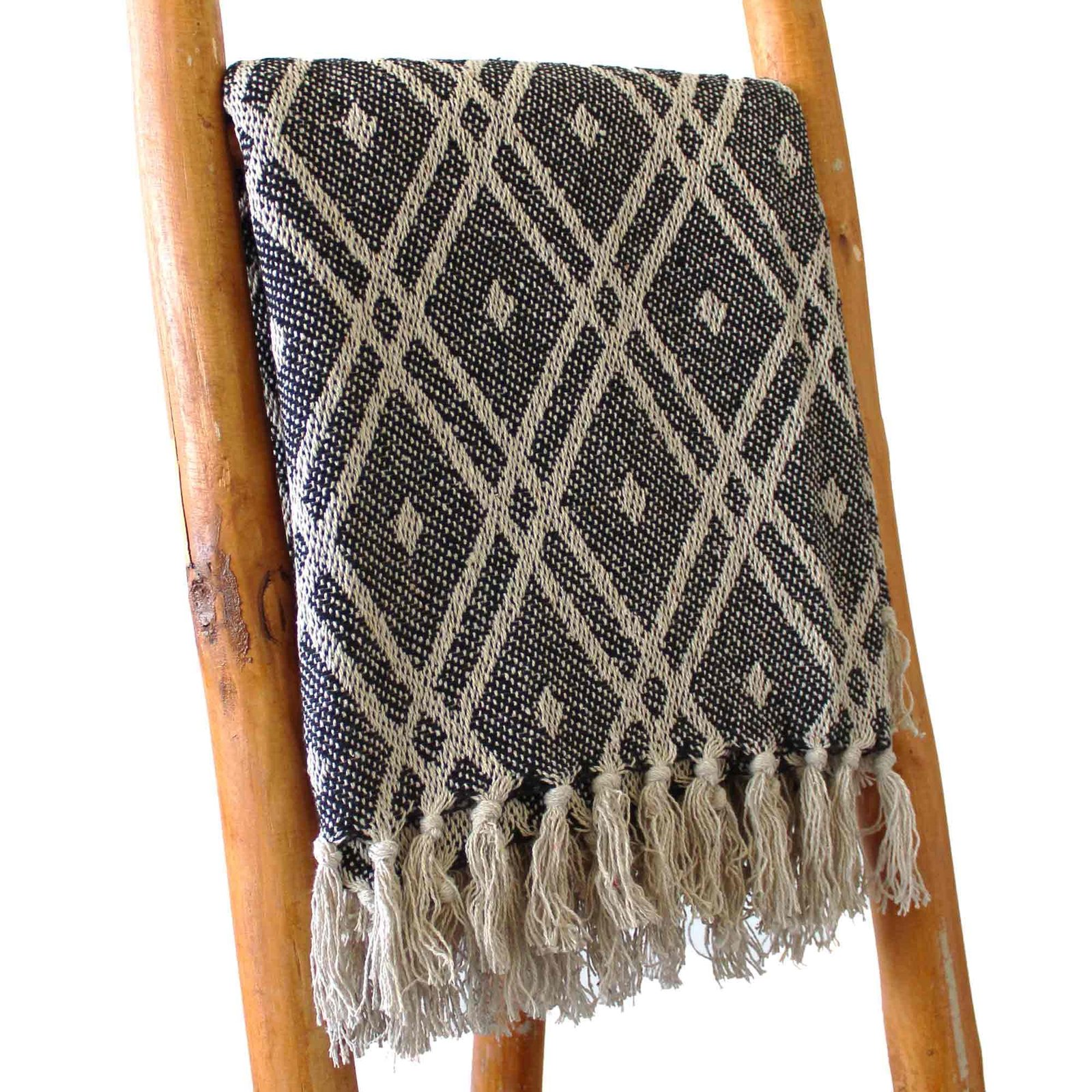 elegant black beige regency cotton boho throw Elegant Black Beige Regency Cotton Boho Throw
