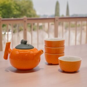 Joyful Gathering Teapot Set Citrus Orange Ceramic