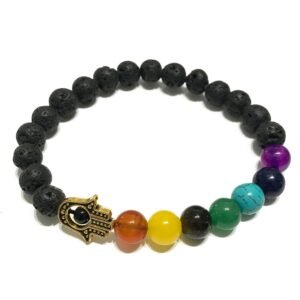 Protective Chakra Lava Bracelet Hamsa Charm