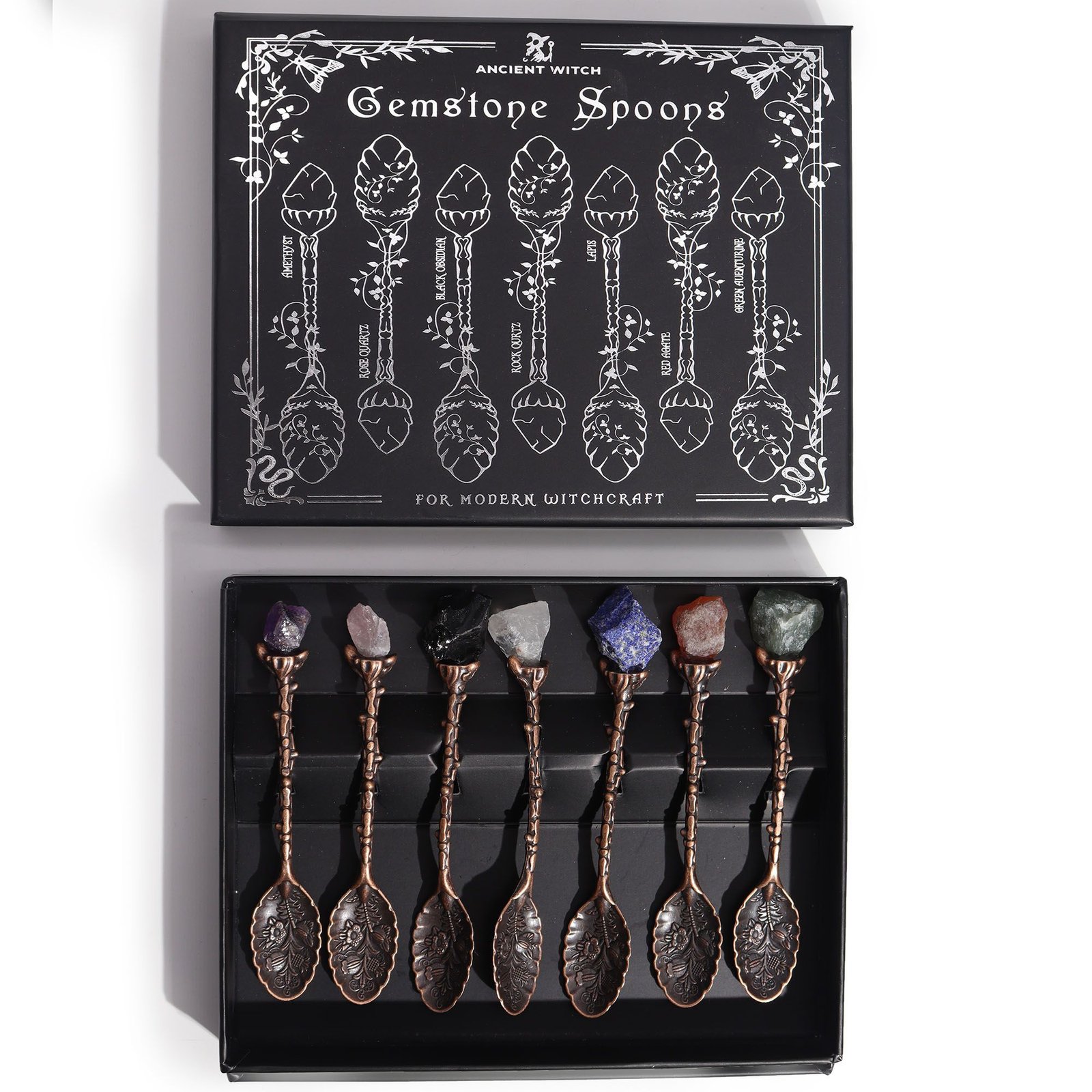 enchanted bronze gemstone ritual spoon set Enchanted Bronze Gemstone Ritual Spoon Set