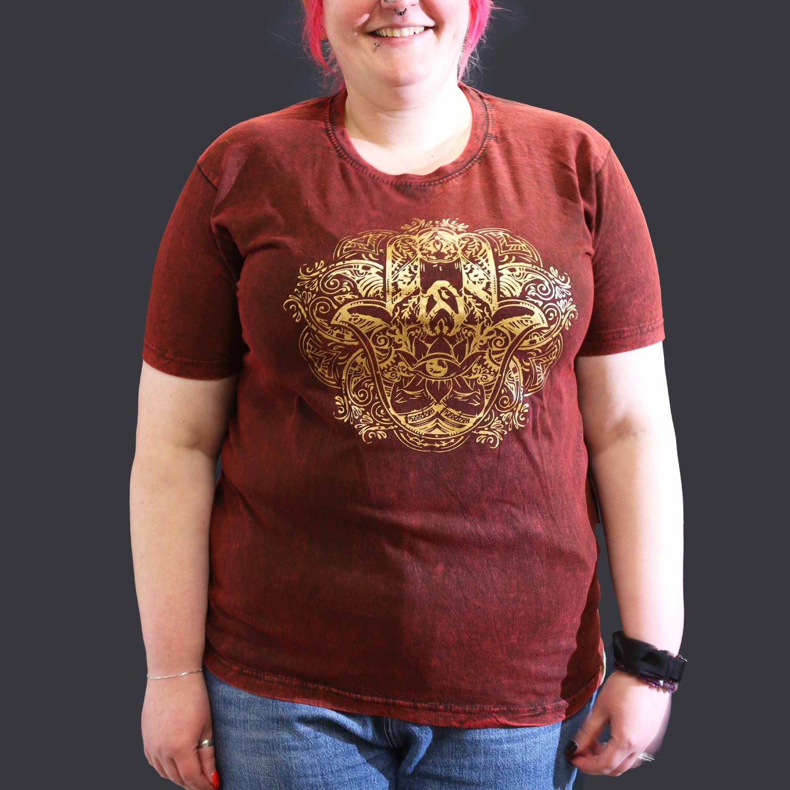 statement hamsa stonewashed cotton t-shirt maroon Statement Hamsa Stonewashed Cotton T-Shirt Maroon - Image 2