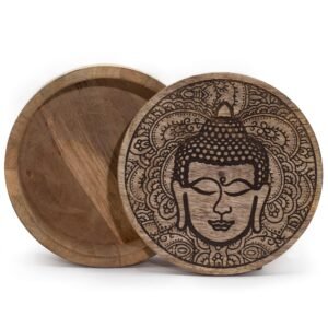 Serenity Round Keepsake Box Buddha Black