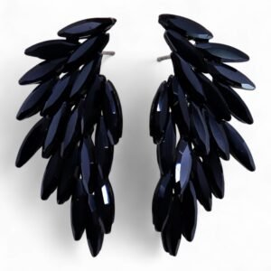 Rebirth Wing Earrings Jet Black Glass