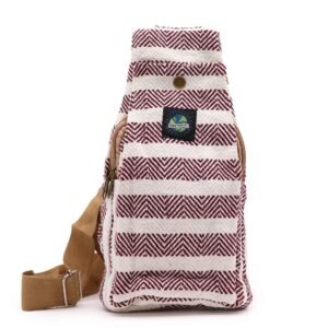 Chic Crossbody Bag Natural Cotton Burgundy White