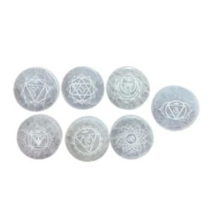 Chakra Balancing Set of Seven Selenite Charging Discs