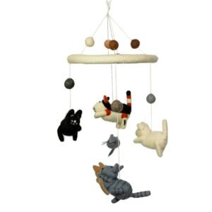 Playful Nursery Felt Mobile Cat and Mice