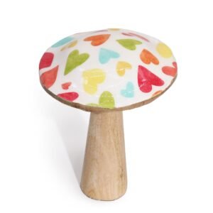 Playful Pastel Hearts Medium Wooden Mushroom