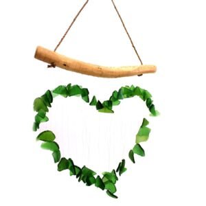 Heartfelt Love Wind Chime Green Recycled Glass