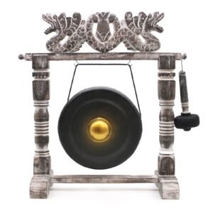 Harmonic Healing Gong on Carved Stand Black