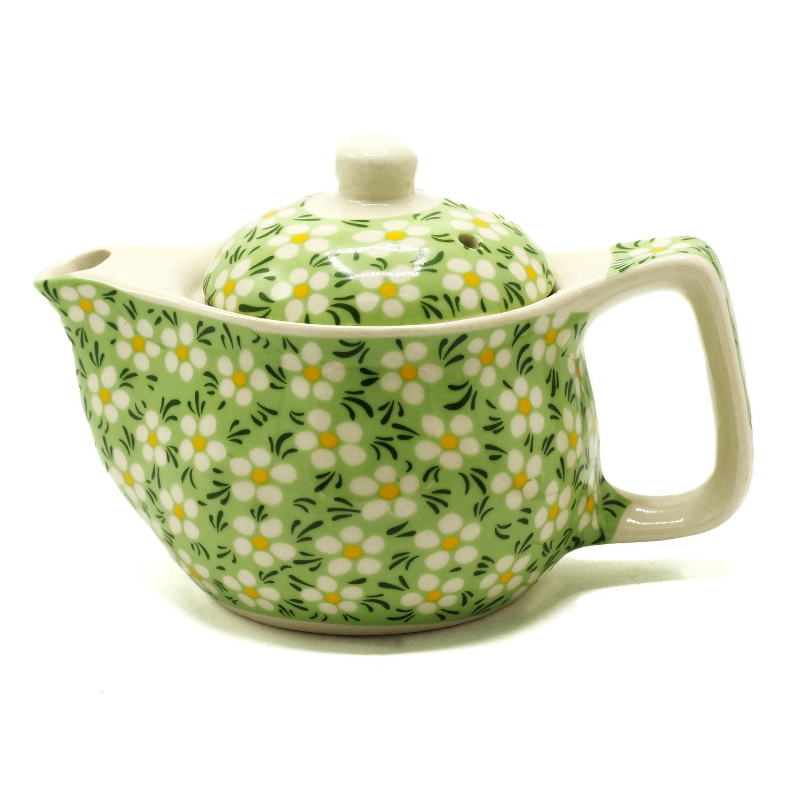 uplifting herbal teapot green daisy motif Uplifting Herbal Teapot Green Daisy Motif