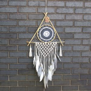 Harmonising Macrame Dreamcatcher Sacred Pyramid White