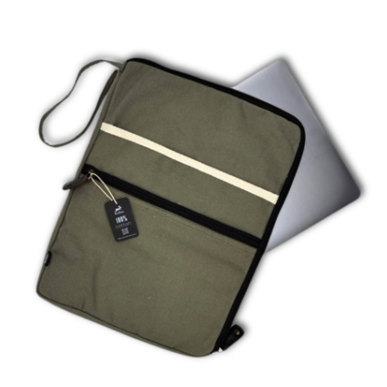 large canvas laptop pouch olive green Large Canvas Laptop Pouch Olive Green - Image 5