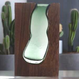 Tall Glass Vase Terrarium Dark Tung Wood Frame