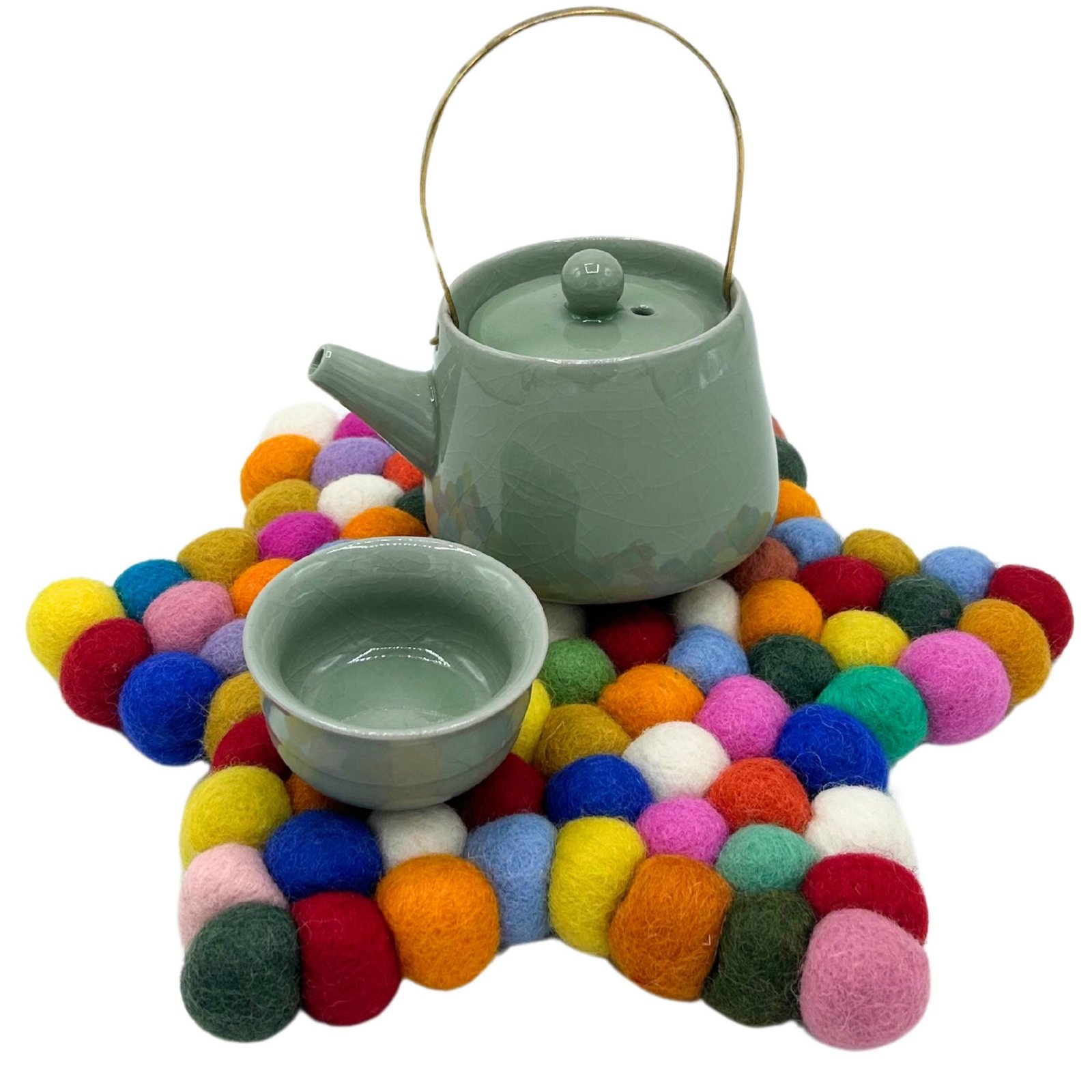 playful star wool felt centre mat rainbow Playful Star Wool Felt Centre Mat Rainbow - Image 3