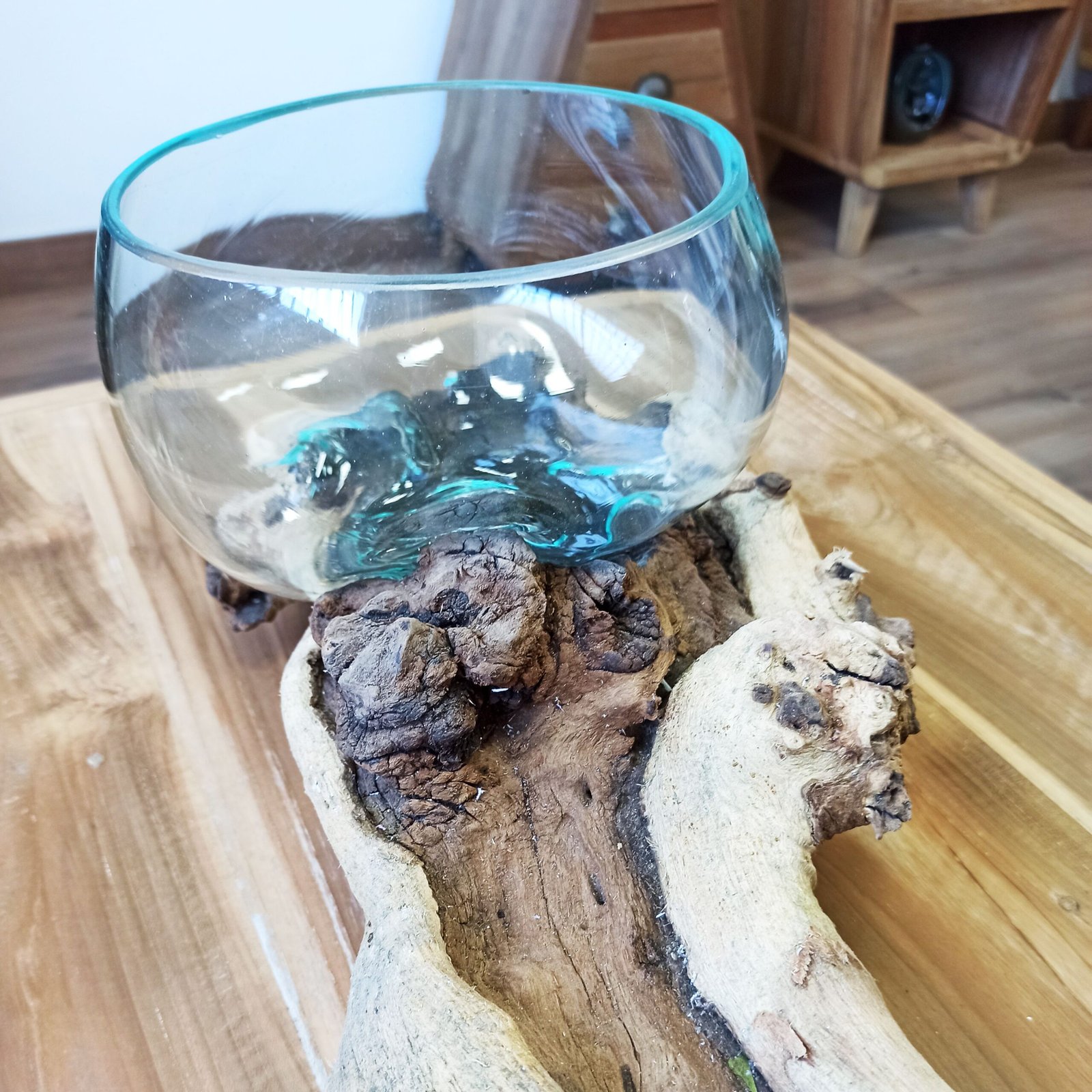 statement double bowl sculpture recycled glass wood Statement Double Bowl Sculpture Recycled Glass Wood - Image 7