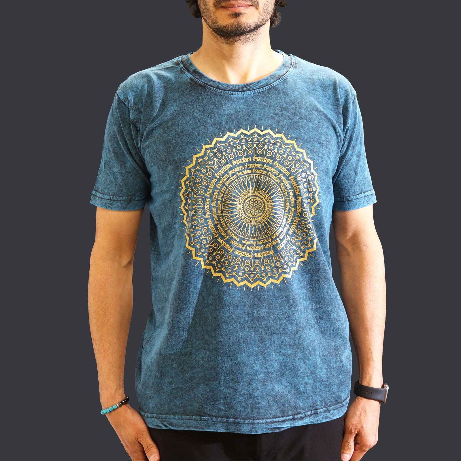 soothing mandala stonewashed cotton t-shirt blue Soothing Mandala Stonewashed Cotton T-Shirt Blue