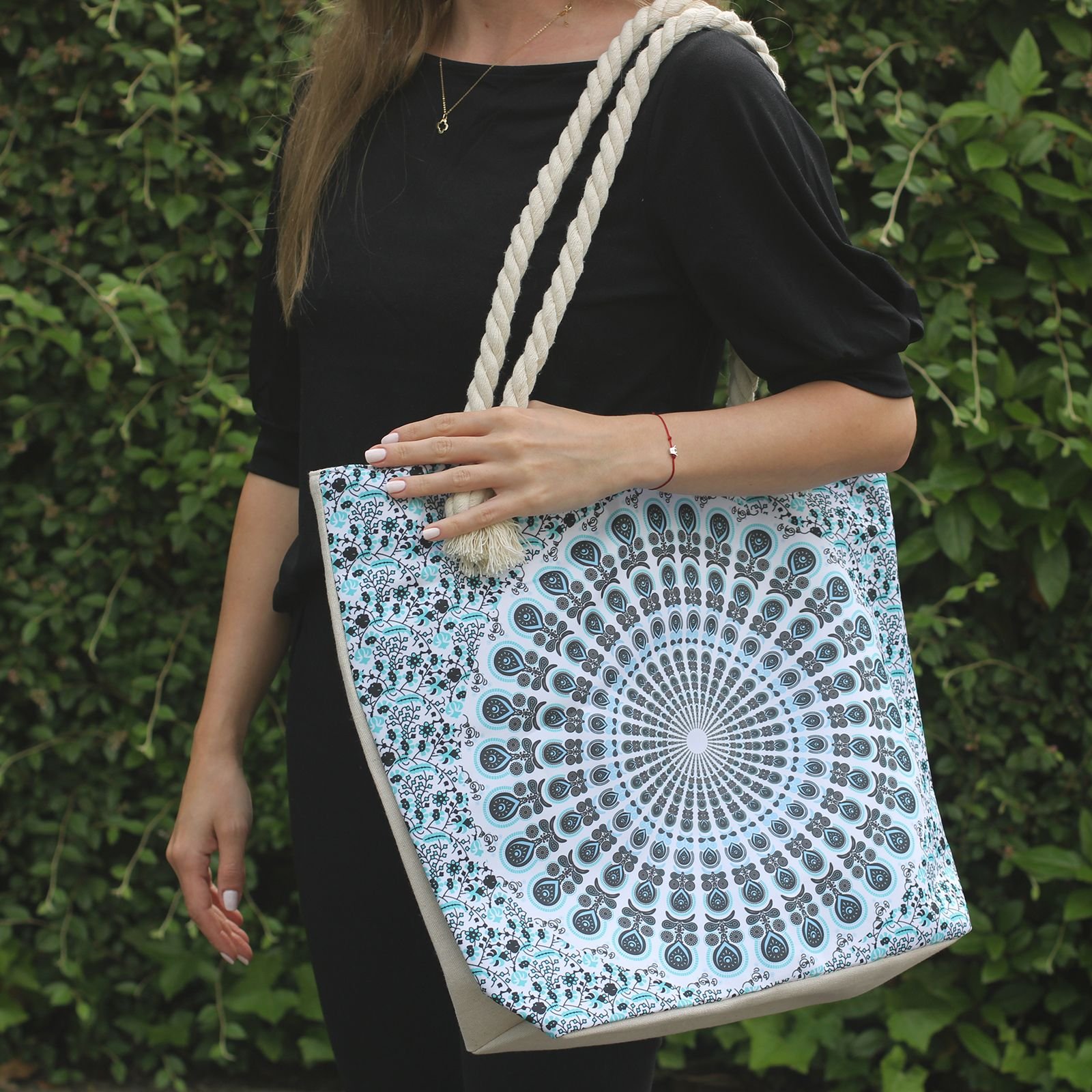 everyday beach tote bag sky blue mandala Everyday Beach Tote Bag Sky Blue Mandala - Image 2