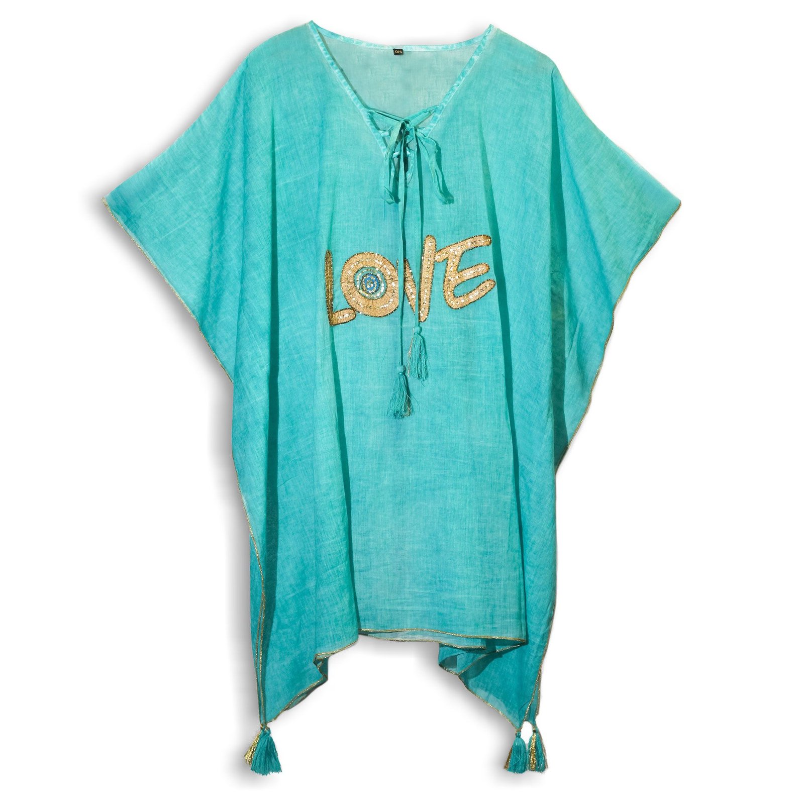 heartfelt breeze kaftan turquoise gold love motif Heartfelt Breeze Kaftan Turquoise Gold Love Motif