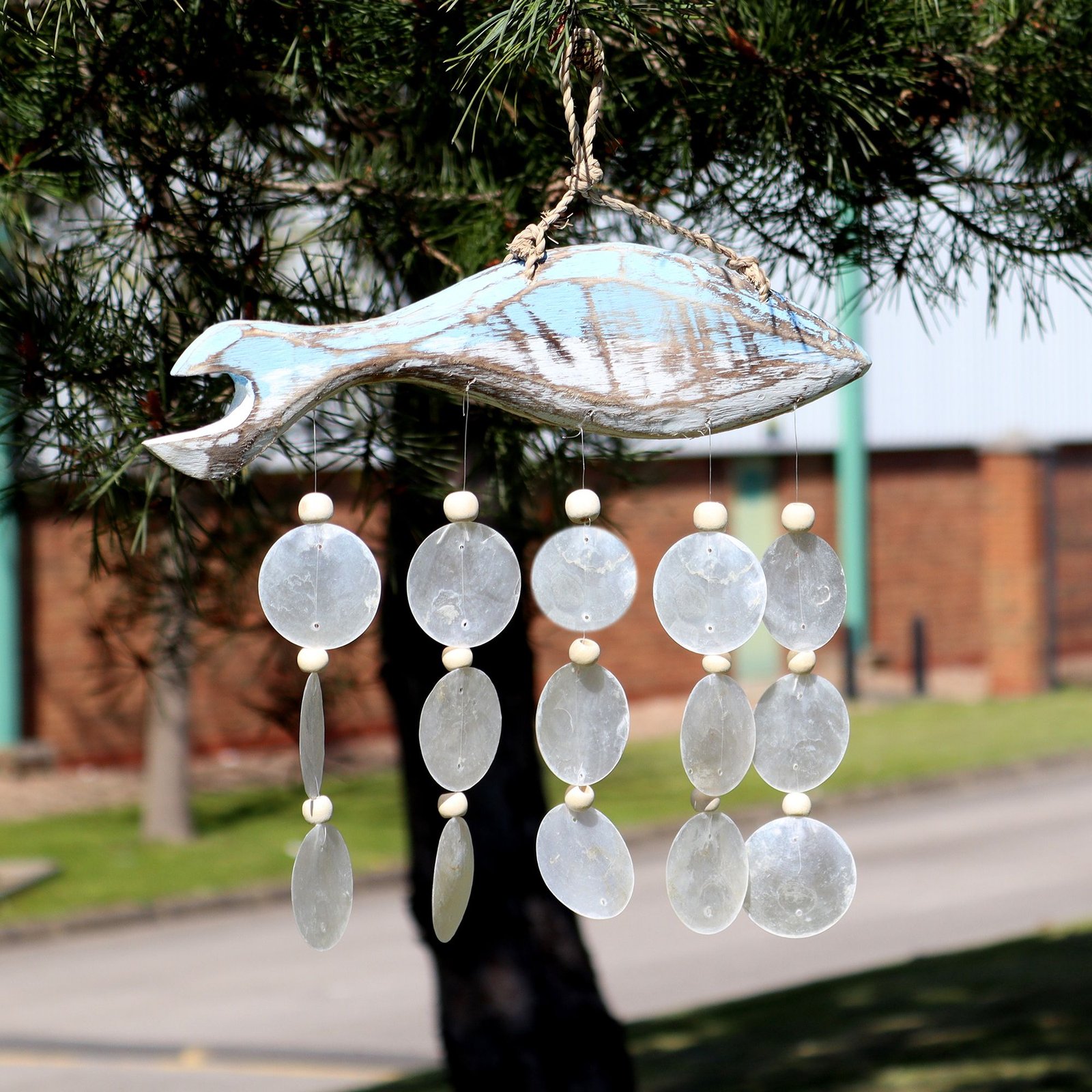 peaceful bluewash fish drop with natural capiz Peaceful Bluewash Fish Drop with Natural Capiz - Image 2