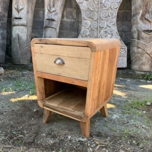 Round Bedside Table One Drawer Reclaimed Wood