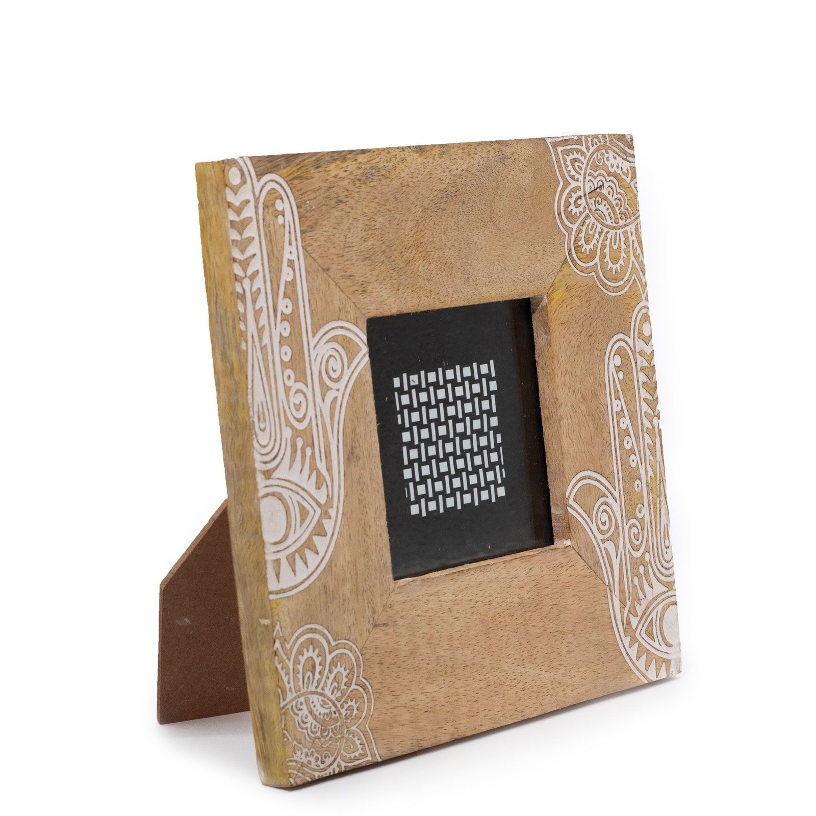 protective hamsa small mango wood photo frame Protective Hamsa Small Mango Wood Photo Frame