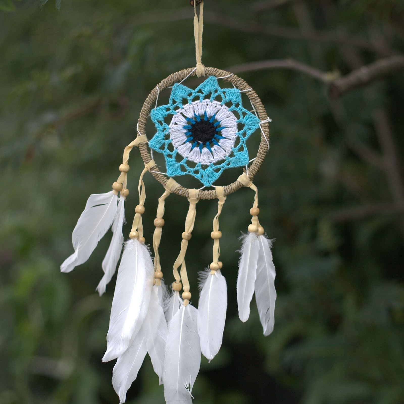 tranquil waves pastel blue macramé dreamcatcher Tranquil Waves Pastel Blue Macramé Dreamcatcher