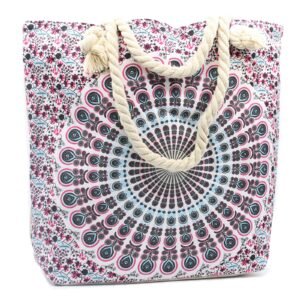 Spacious Beach Tote Bag Electric Blue Mandala