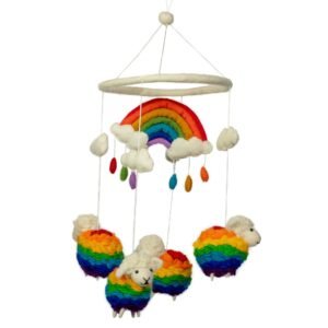 Playful Nursery Mobile Felt Rainbow Sheep