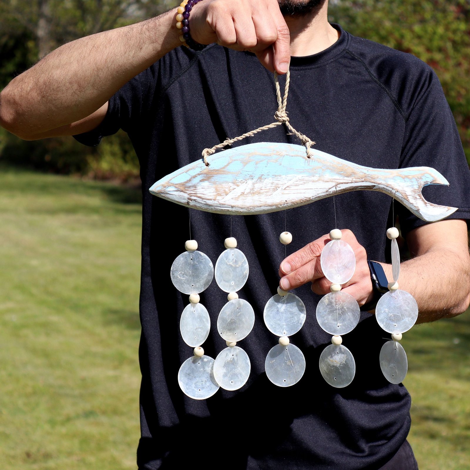 peaceful bluewash fish drop with natural capiz Peaceful Bluewash Fish Drop with Natural Capiz - Image 3