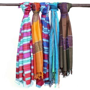 Oversized Boho Cotton Scarf in Blue Tones