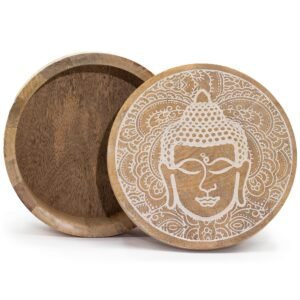 Serenity Round Keepsake Box Buddha Whitewash