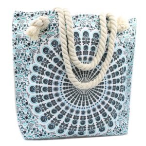 Everyday Beach Tote Bag Sky Blue Mandala